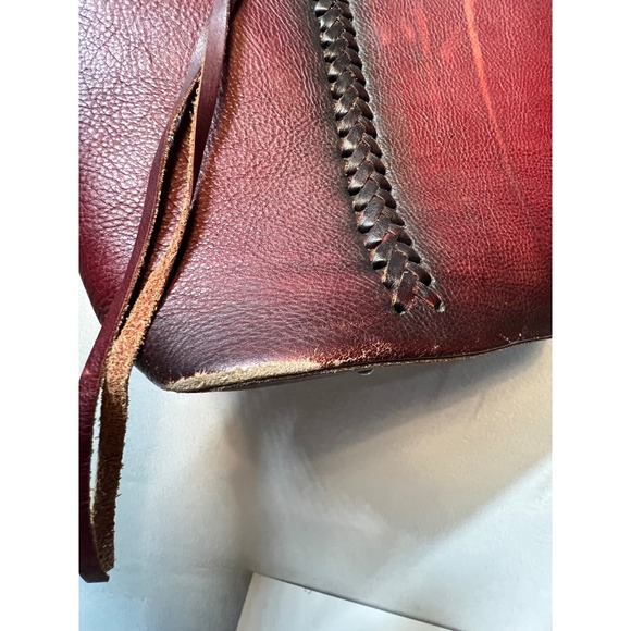 Montana‎ West Leather Tote Bag Burgundy Braided Fringe Zipper Top - Picture 14 of 16